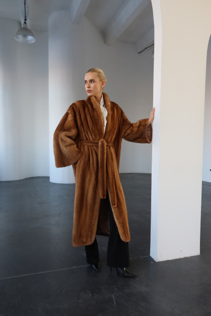 Long brown Canadian mink coat