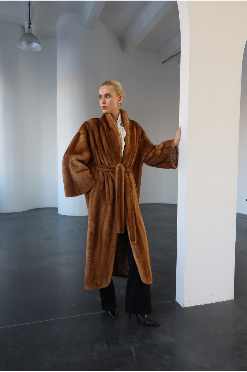 Long brown Canadian mink coat