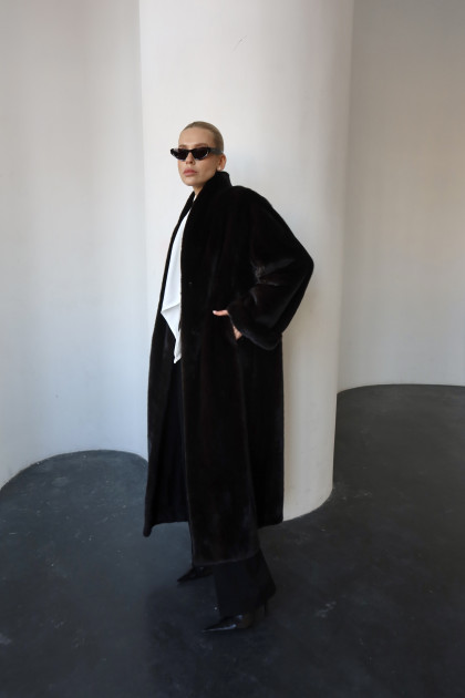 Long dark chocolate Canadian mink coat