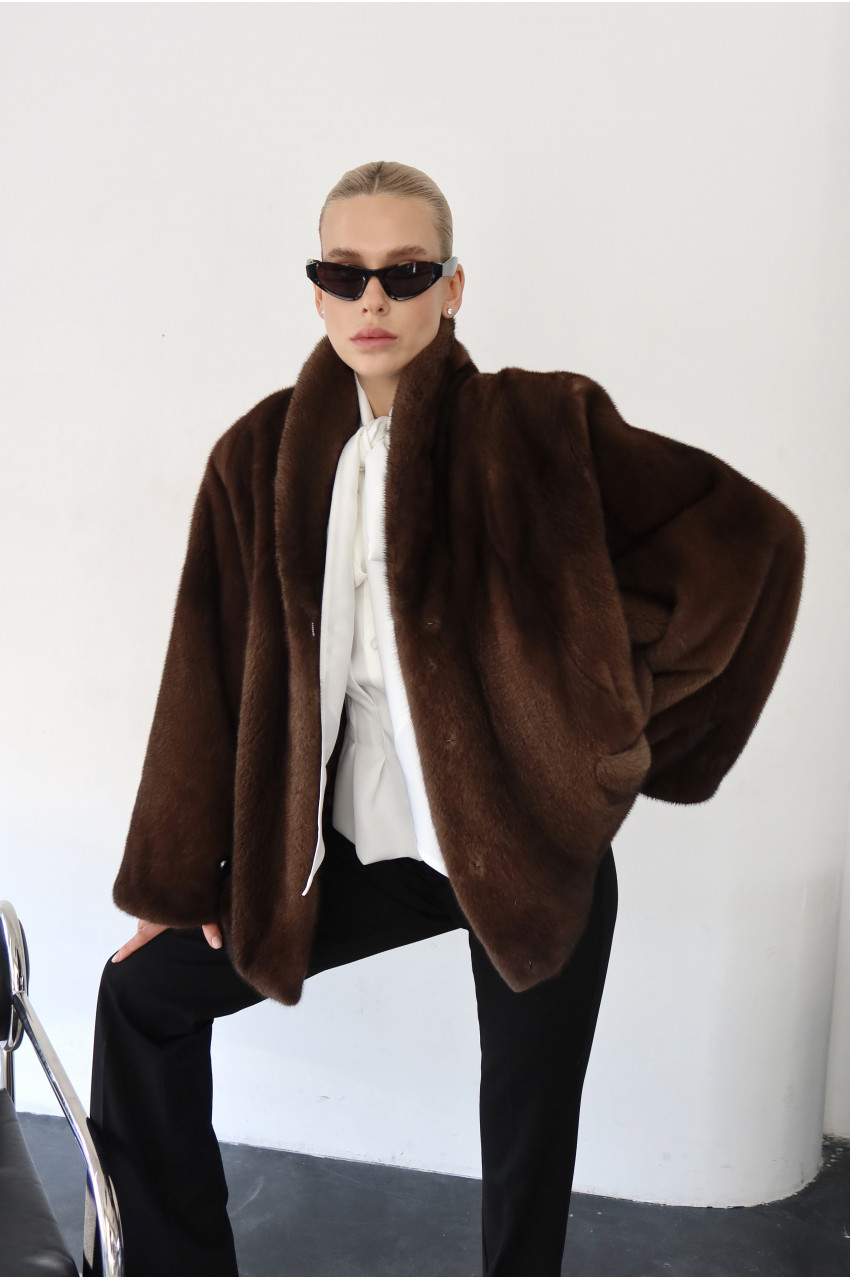 Chocolate-colored Canadian mink coat