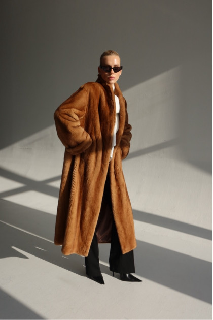 Long brown Canadian mink fur coat
