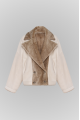 Reversible short sheepskin bomber jacket in beige
