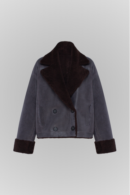 Vintage sheepskin coat made of natural sheepskin in graphite color