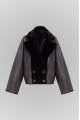 Reversible short bomber jacket in dark chocolate color
