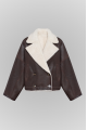Reversible short brown sheepskin bomber jacket