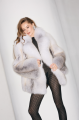 Natural fox fur coat in light gray color