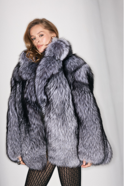 Black fox fur coat