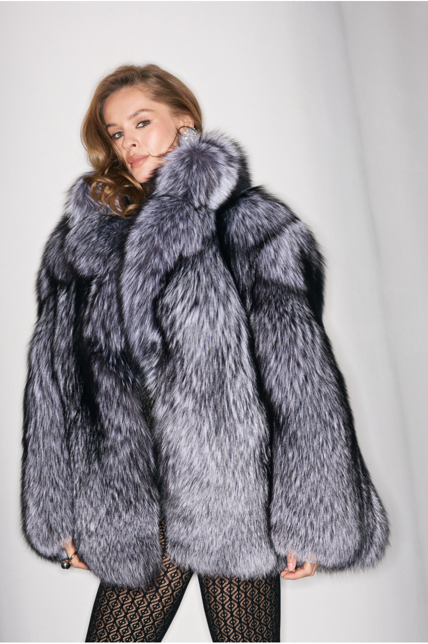 Black fox fur coat