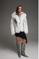 Stylish white fox fur coat with gray highlights