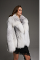 Stylish white fox fur coat with gray highlights