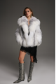 Stylish white fox fur coat with gray highlights