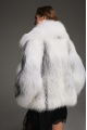 Stylish white fox fur coat with gray highlights