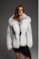 Stylish white fox fur coat with gray highlights