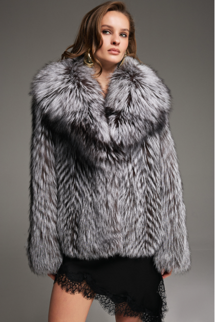 Gray fur coat made of black fox