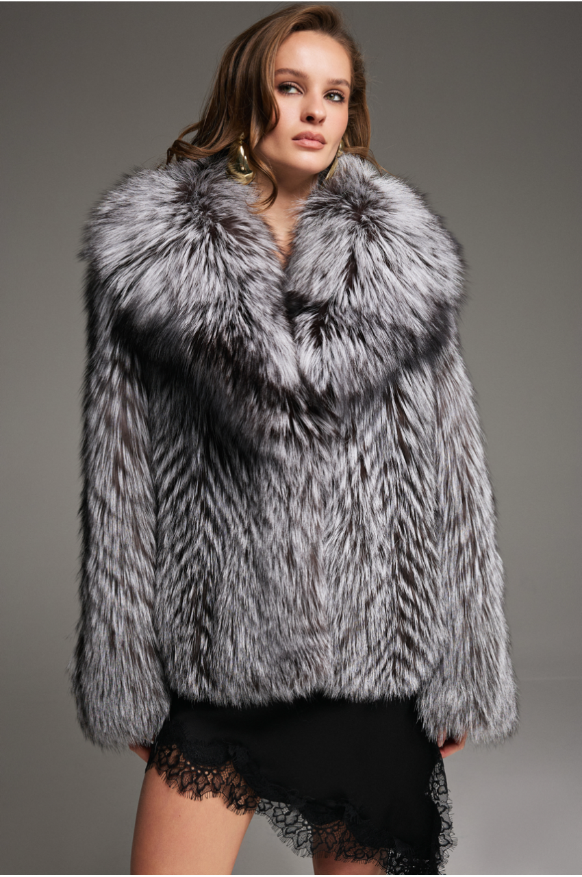 Gray fur coat made of black fox