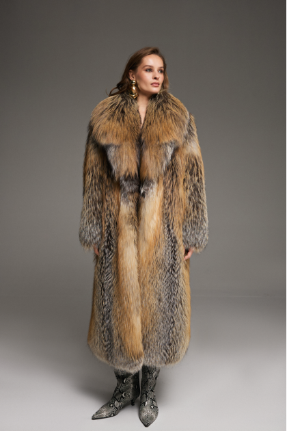 Long red fox fur coat with dark highlights