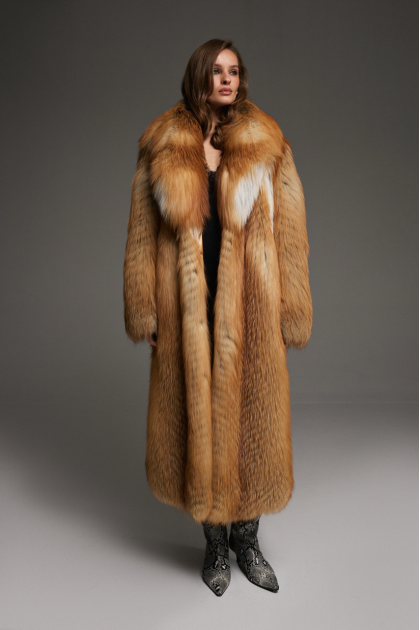Long women's red fox fur coat