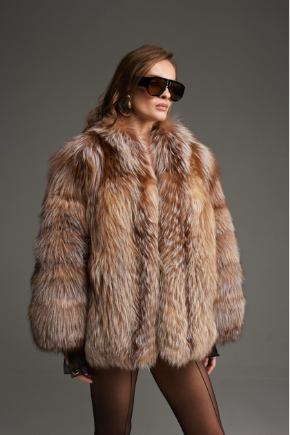 Women's brown fox fur coat