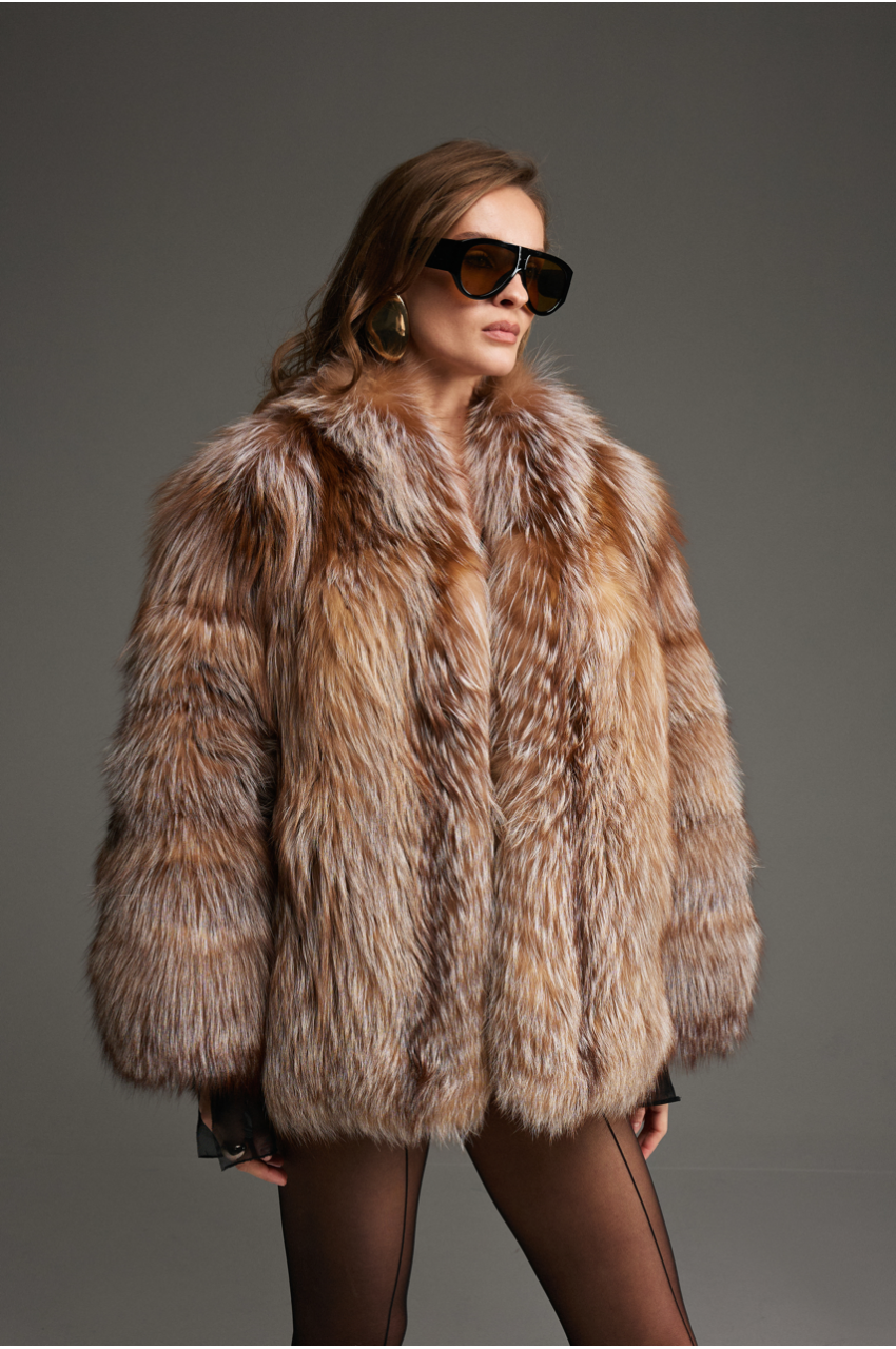 Women's brown fox fur coat
