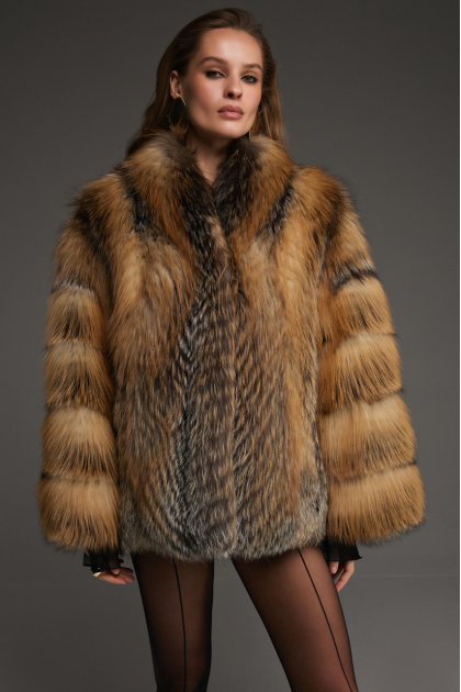 Brown fox fur coat