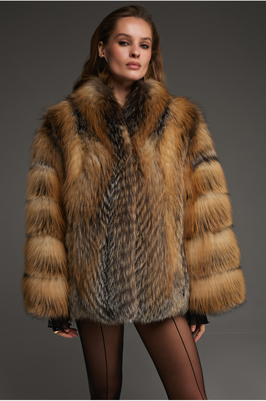 Brown fox fur coat