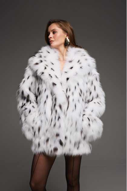 White Canadian fox fur coat with hood