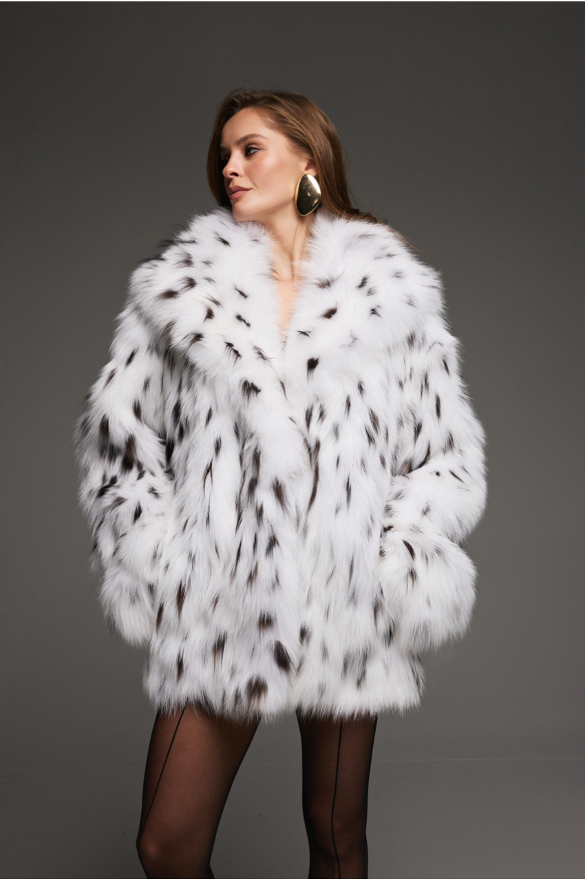 White Canadian fox fur coat with hood