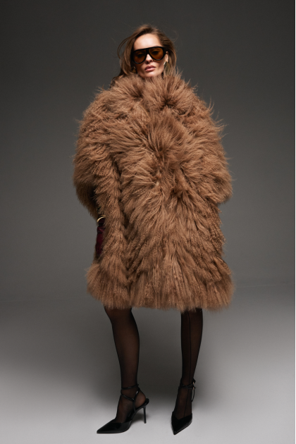 Brown natural llama fur coat