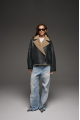 Reversible anthracite-colored sheepskin bomber jacket