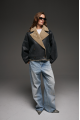 Reversible anthracite-colored sheepskin bomber jacket