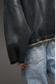 Reversible anthracite-colored sheepskin bomber jacket