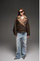 Reversible brown sheepskin bomber jacket