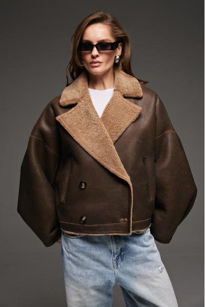 Reversible brown sheepskin bomber jacket