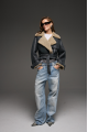 Stylish sheepskin coat made of natural sheepskin in anthracite color in VINTAGE style