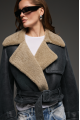 Stylish sheepskin coat made of natural sheepskin in anthracite color in VINTAGE style