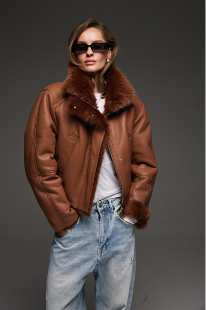 Short red Tuscan sheepskin coat