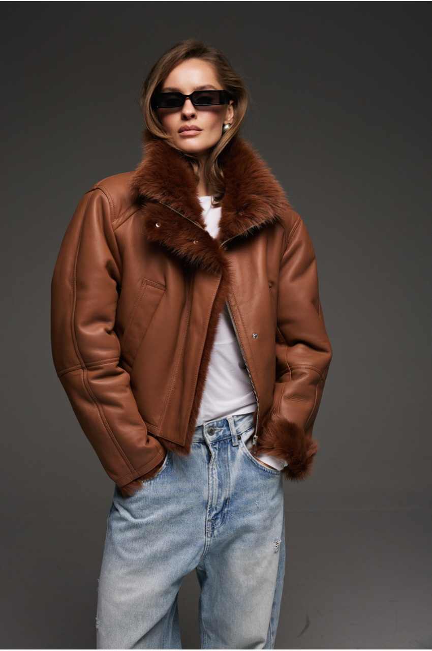 Short red Tuscan sheepskin coat