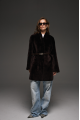 Chocolate-colored suede double-sided sheepskin coat