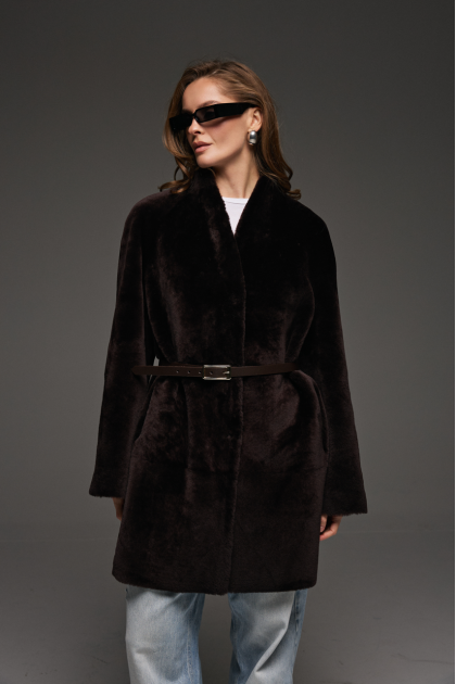 Chocolate-colored suede double-sided sheepskin coat