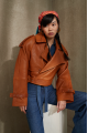 Women's jacket of brown color made of genuine leather in OVERSIZE style