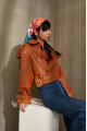 Women's jacket of brown color made of genuine leather in OVERSIZE style