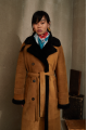 Suede sheepskin coat made of natural brown sheepskin in the style of VINTAGE