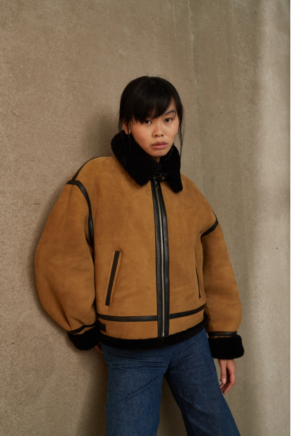 Short suede sheepskin coat