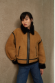 Short brown suede sheepskin coat made of natural sheepskin in VINTAGE style