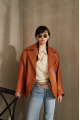 Stylish jacket-jacket made of natural brown leather in OVERSIZE style