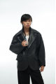 Stylish jacket-jacket made of genuine black leather in OVERSIZE style