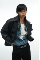 Stylish jacket-jacket made of genuine black leather in OVERSIZE style