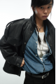 Women's jacket made of black genuine leather in OVERSIZE style