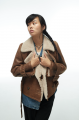 Women's vintage sheepskin coat made of brown natural sheepskin