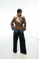 Women's vintage sheepskin coat made of brown natural sheepskin